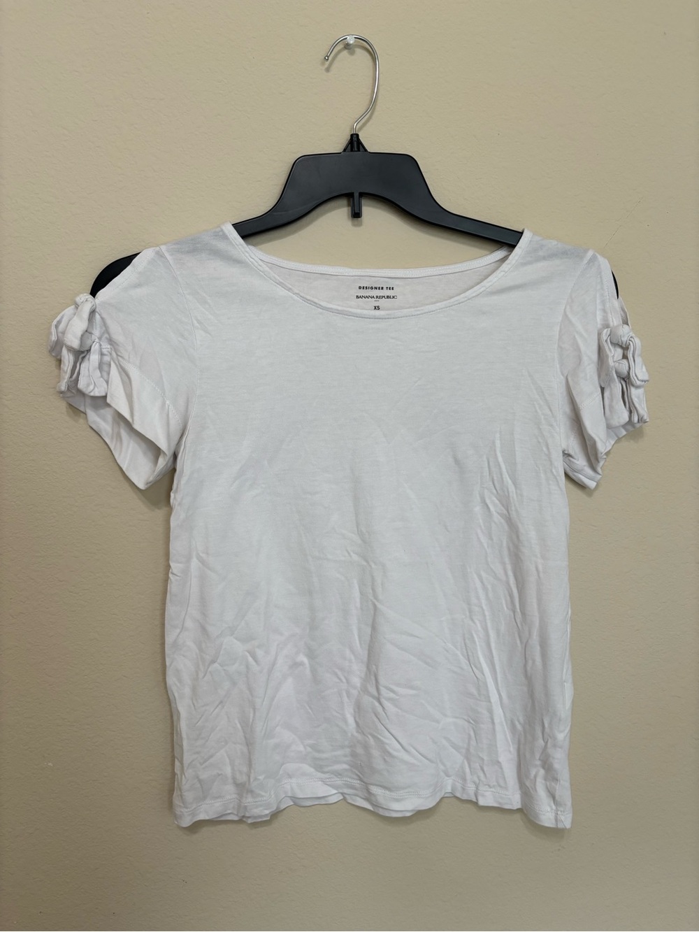 Banana Republic White Short-Sleeve Tee with Tie Sleeves